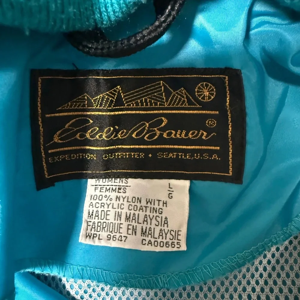 Eddie Bauer Womens‎ Vintage Jacket Windbreaker Size L Teal Blue Full Zip Hooded
